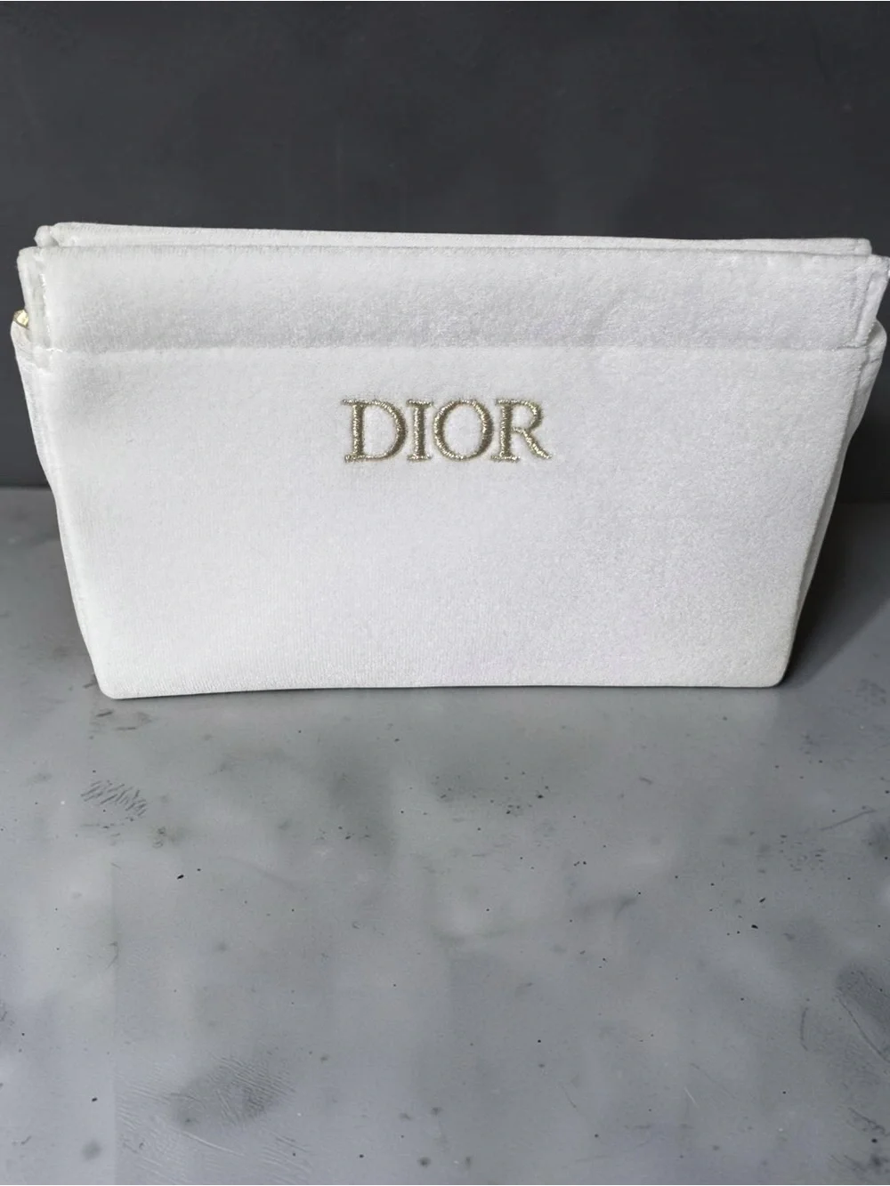 Dior White Cosmetic Pouch with Gold Logo GWP NIB
